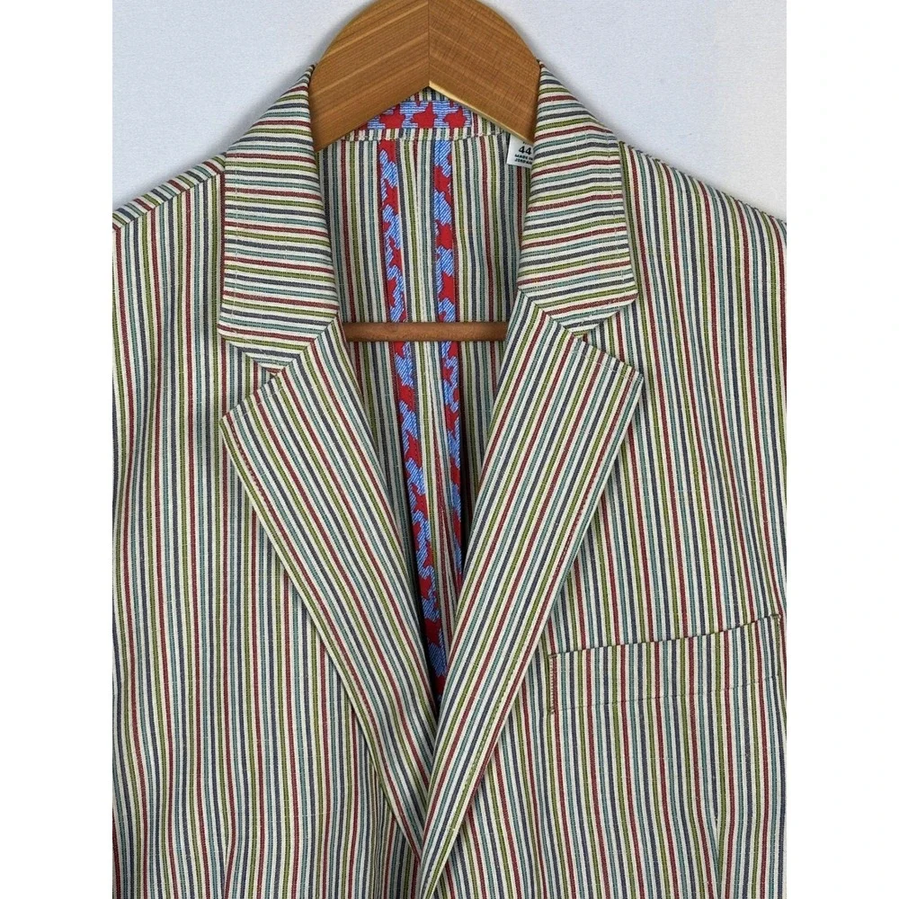 Robert Graham Mens 44 Classic Fit Linen Cotton Multi Color Stripe Blazer Jacket